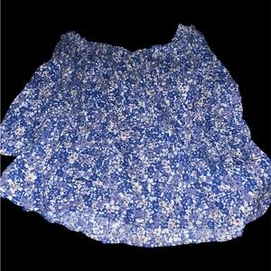 Good Hart Blue Floral Off-The-Shoulder Boho Top - Size Medium - Gold Shimmer